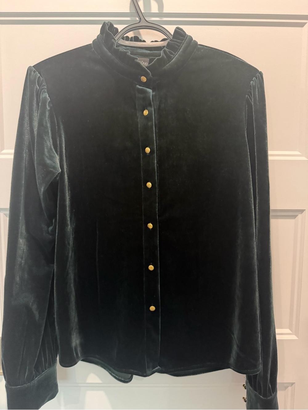 Simons Dark Green Velvet blouse with Gold Buttons